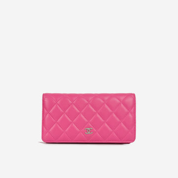 Chanel Bifold Classic Wallet Pink Lambskin Silver Hardware