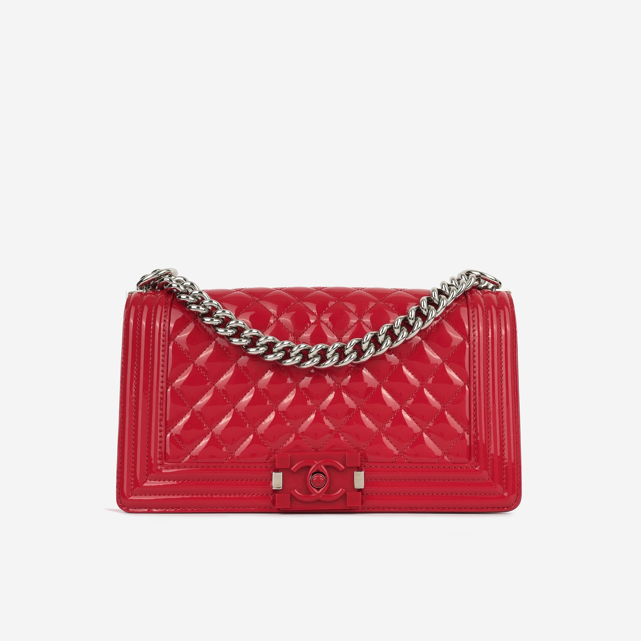 Chanel Boy Bag Old Medium Red Patent