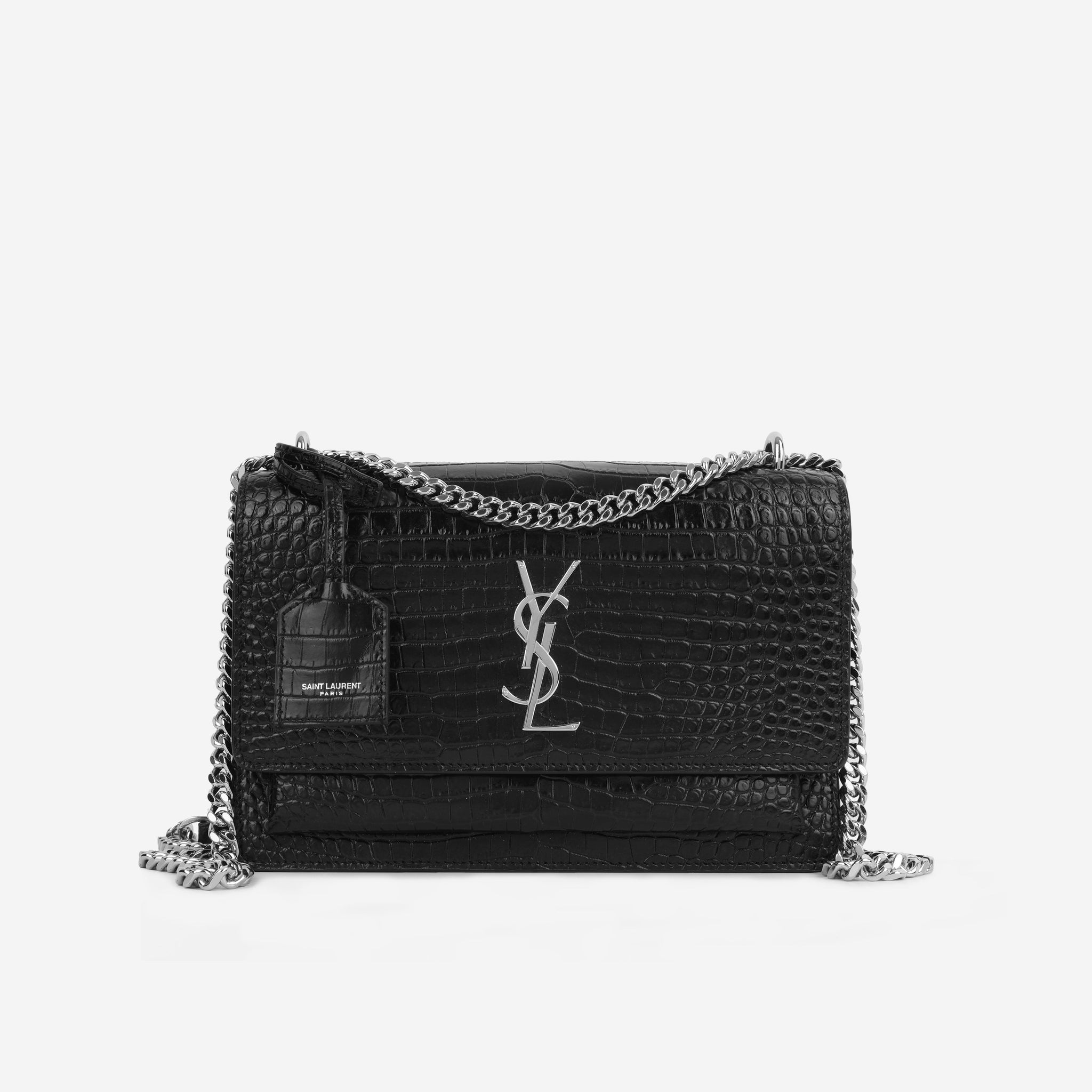 Yves Saint Laurent Medium Sunset - Black Croc Embossed