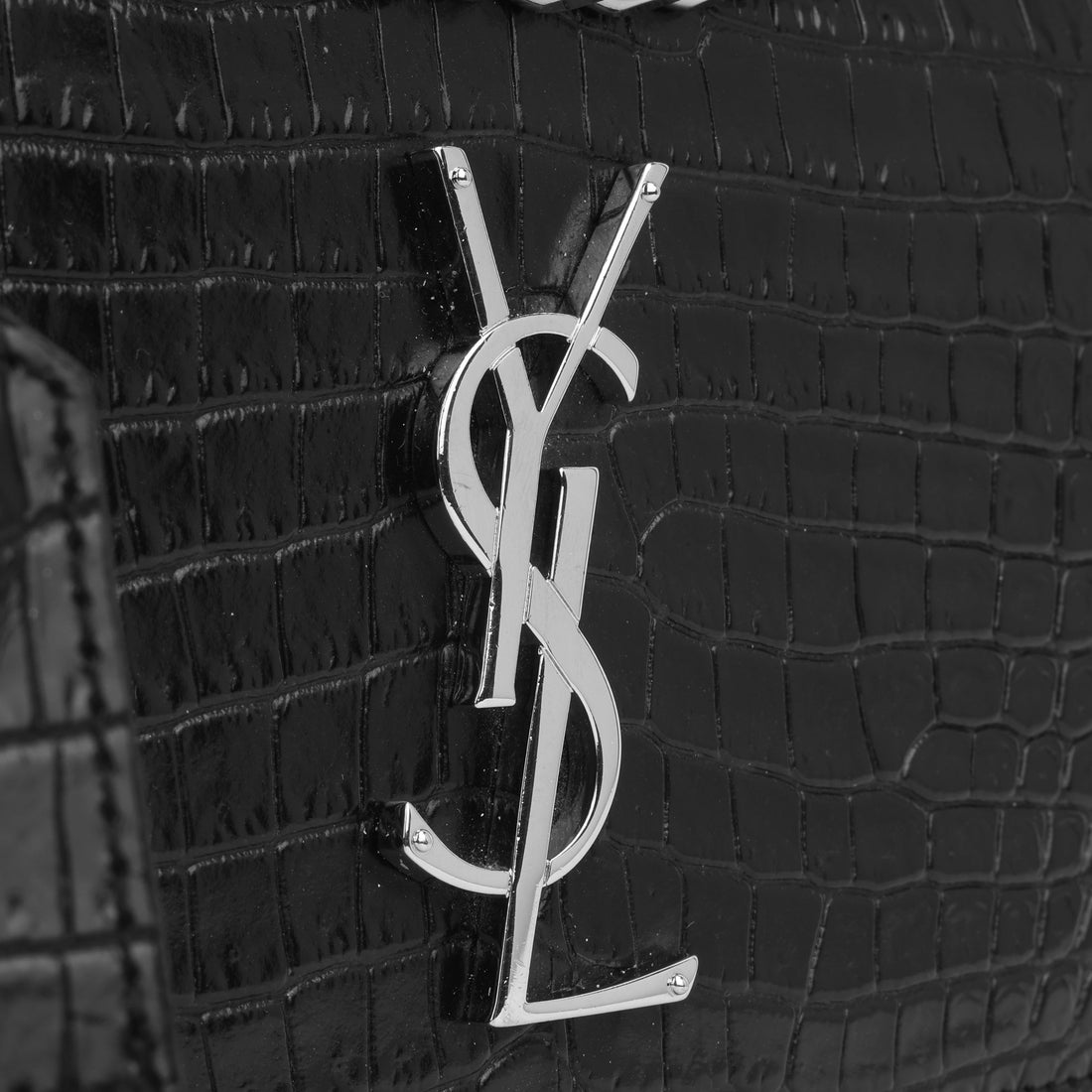 Yves Saint Laurent Medium Sunset - Black Croc Embossed
