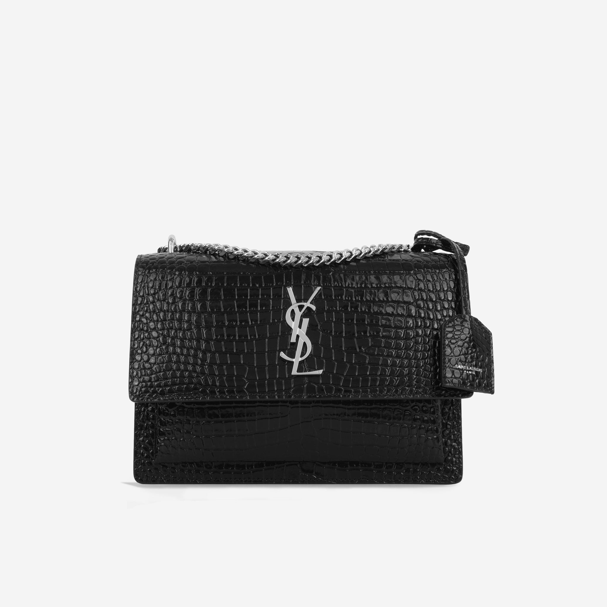 Yves Saint Laurent Medium Sunset - Black Croc Embossed