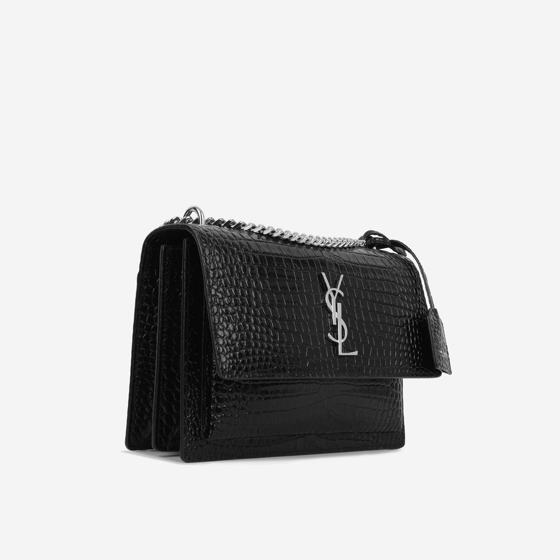 Yves Saint Laurent Medium Sunset - Black Croc Embossed