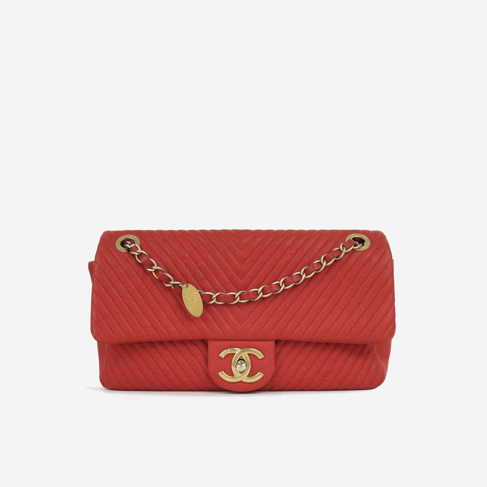 Chanel Chevron Medallion Flap Red Chevron