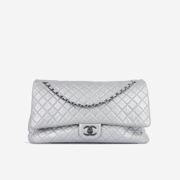 Chanel XXL Airline Flap Silver Calfskin Ruthenium Hardware