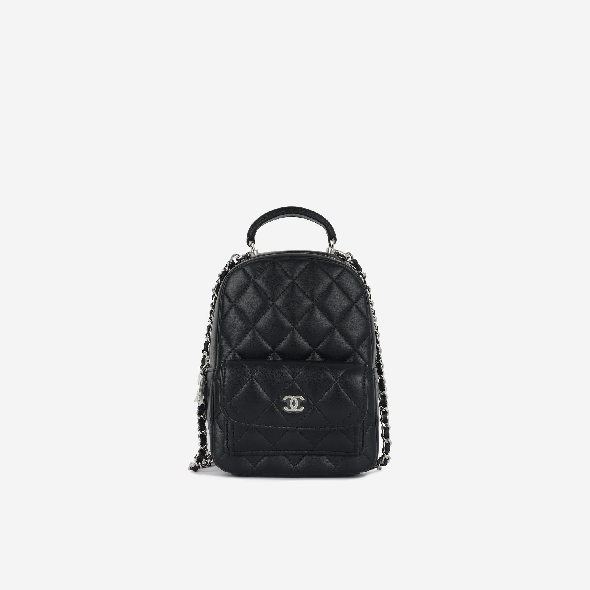 Chanel Mini CC Classic Backpack Black Lambskin Silver Hardware