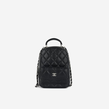 Chanel Mini CC Classic Backpack Black Lambskin Silver Hardware
