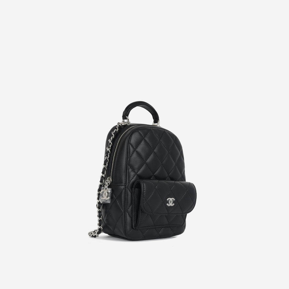 Chanel Mini CC Classic Backpack Black Lambskin Silver Hardware