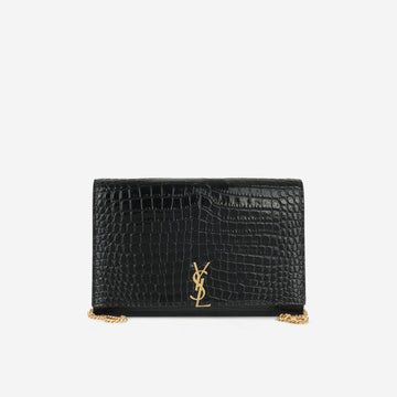 Saint Laurent - Cassandre Clutch on Chain - Black Croc Embossed Leather GHW -