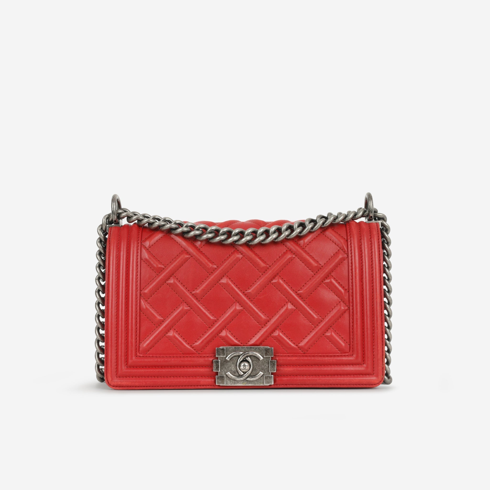 Chanel Rouge Chateau Celtic Old Medium Boy Bag Ruthenium Hardware