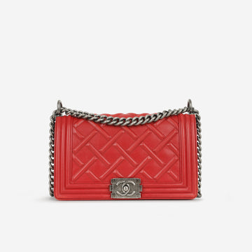 Chanel Rouge Chateau Celtic Old Medium Boy Bag Ruthenium Hardware