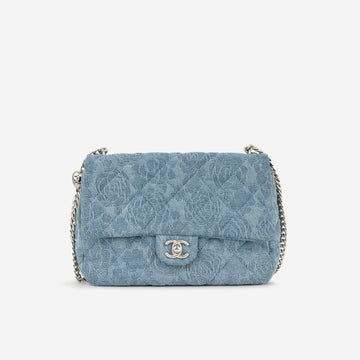 Chanel Mediun Denim Quilted Camellia Flap