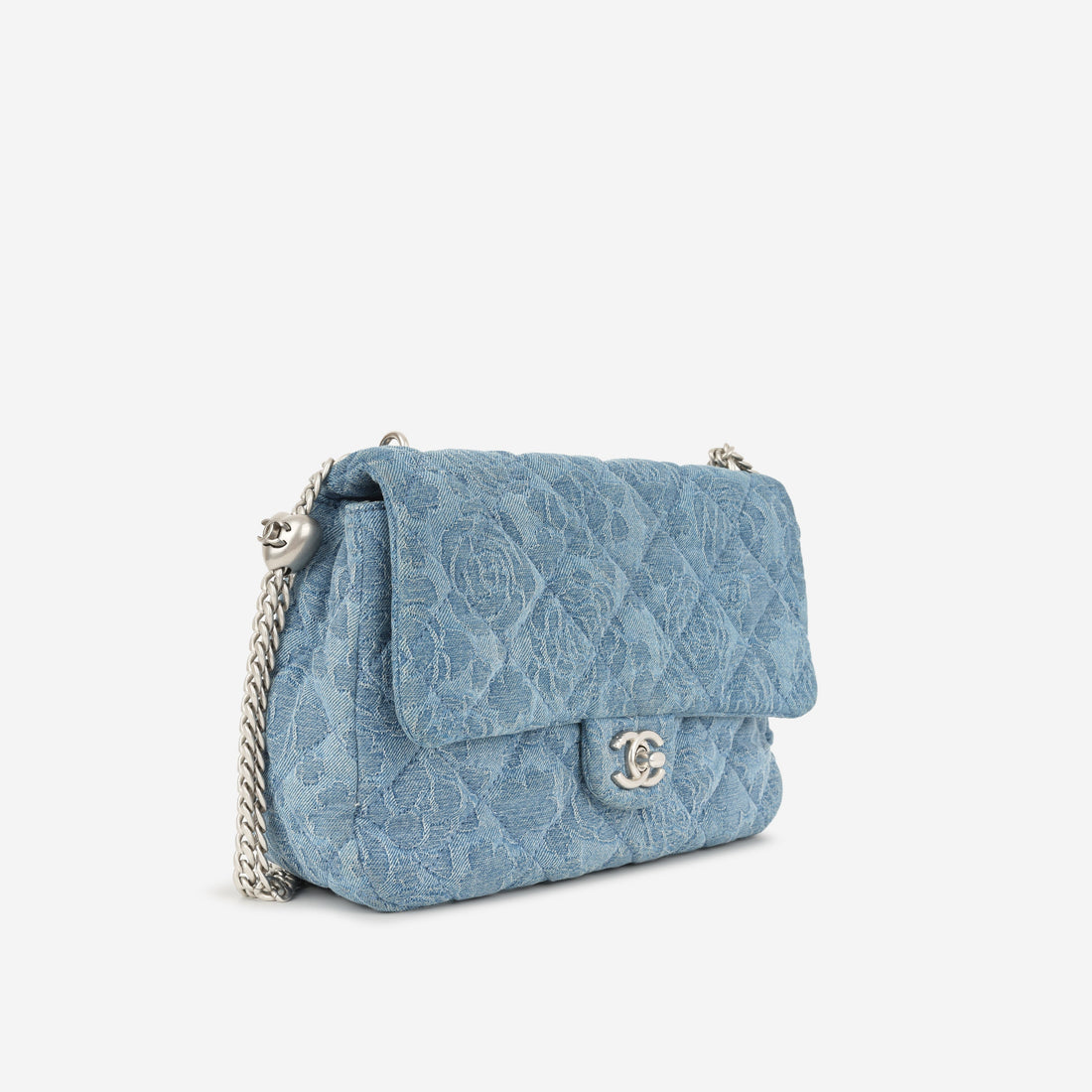 Chanel Mediun Denim Quilted Camellia Flap