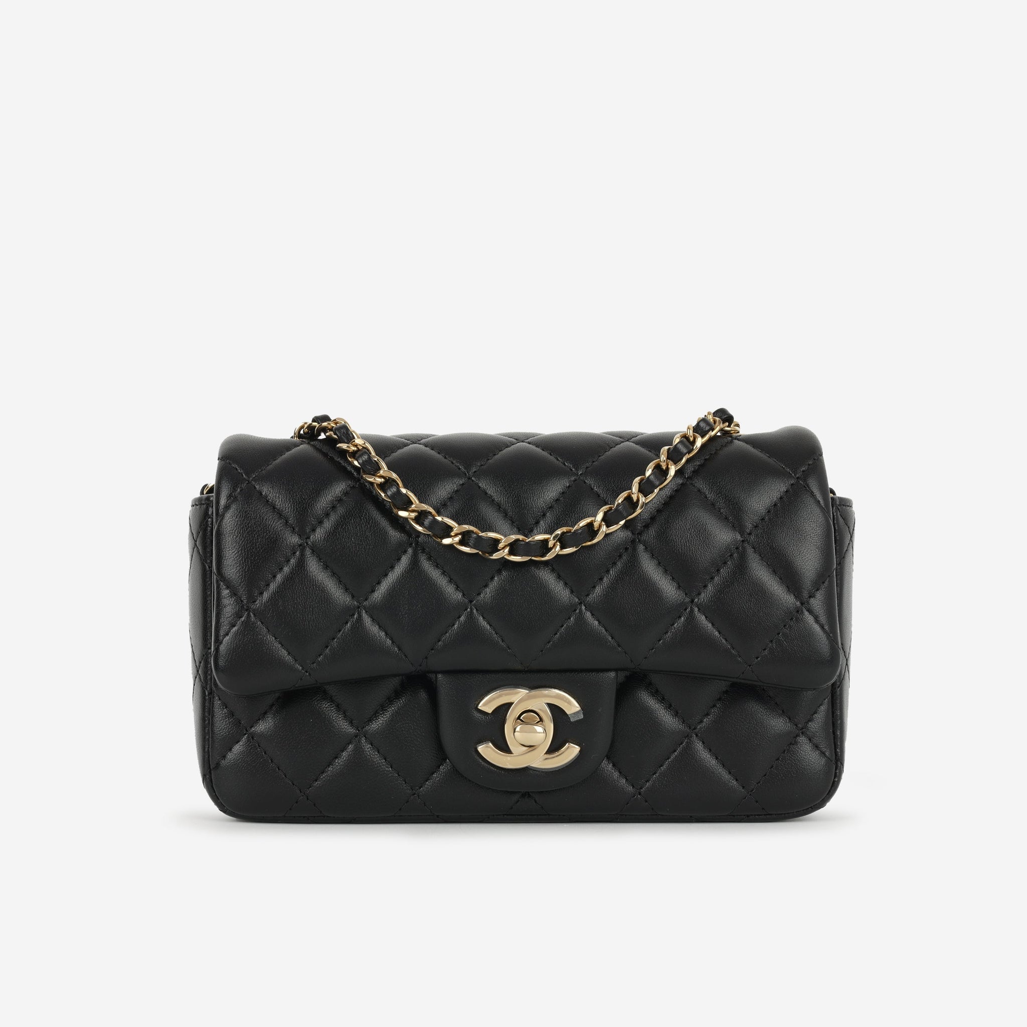 Chanel Slim Mini Rectangular Black Lambskin Champagne Gold Hardware