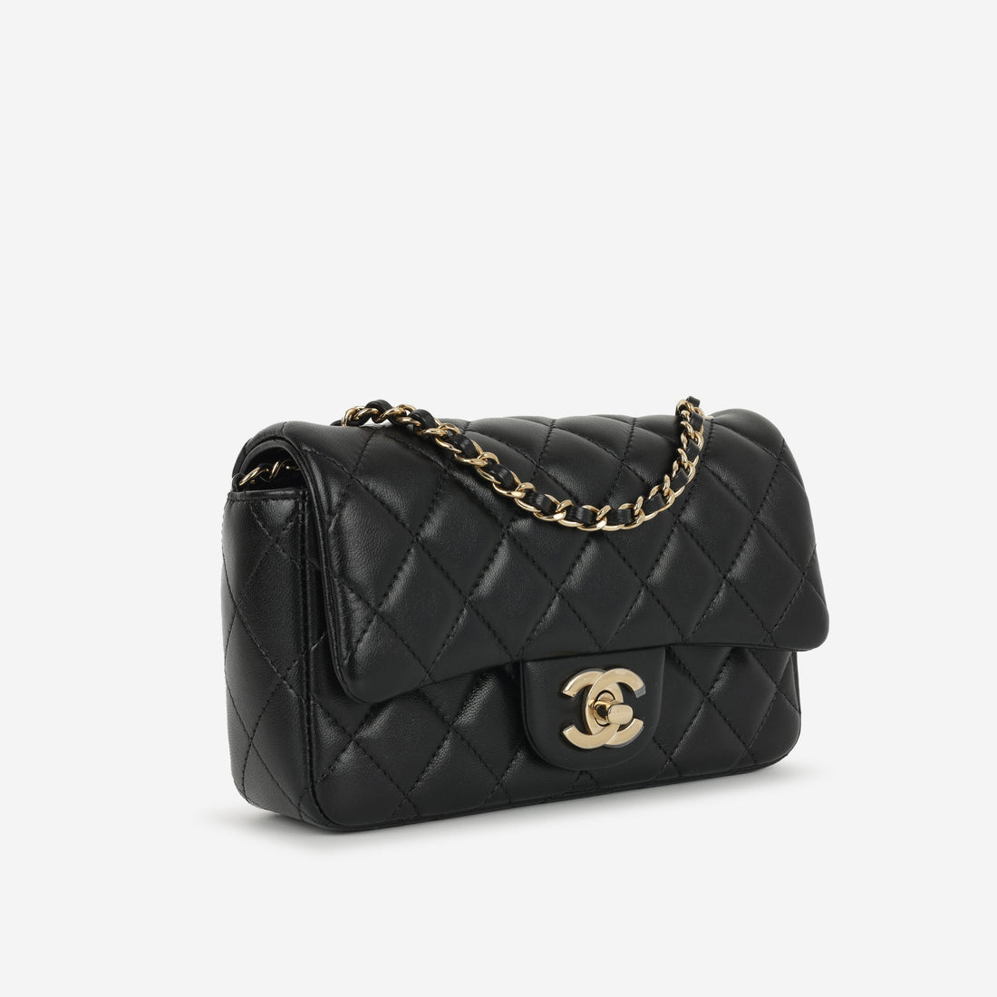 Chanel Slim Mini Rectangular Black Lambskin Champagne Gold Hardware