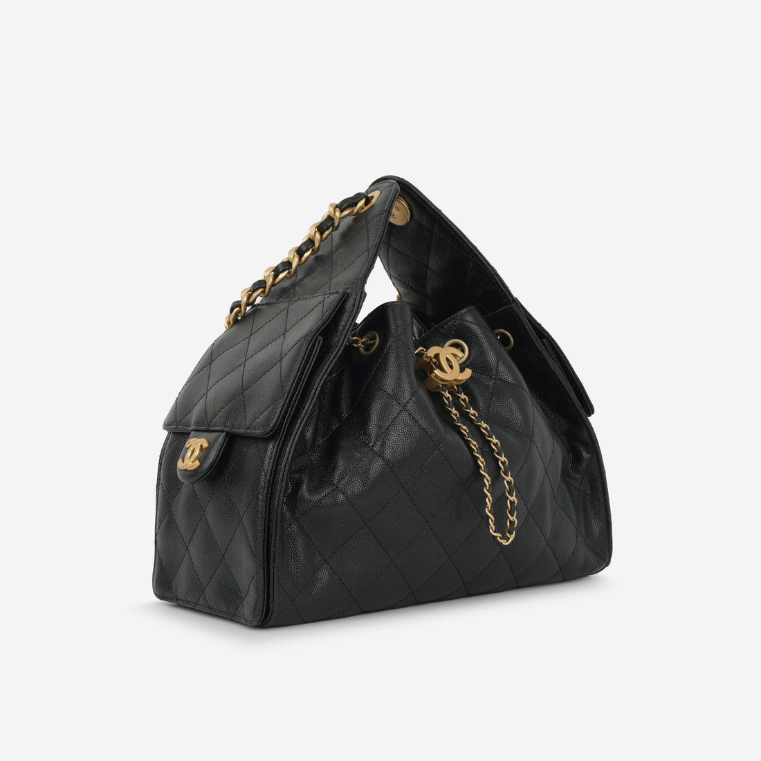 Chanel Small 25 Hobo Black Caviar Gold Hardware