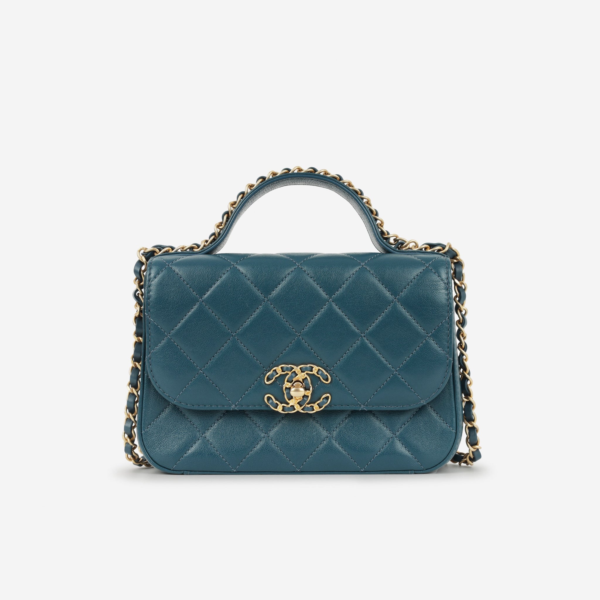 Chanel Infinity Top Handle Blue Calfskin Gold Hardware