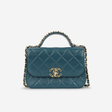 Chanel Infinity Top Handle Blue Calfskin Gold Hardware