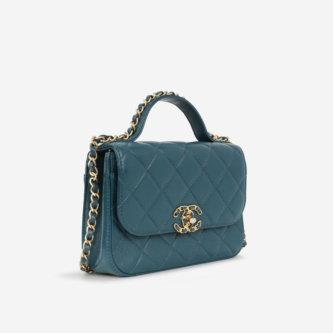 Chanel Infinity Top Handle Blue Calfskin Gold Hardware