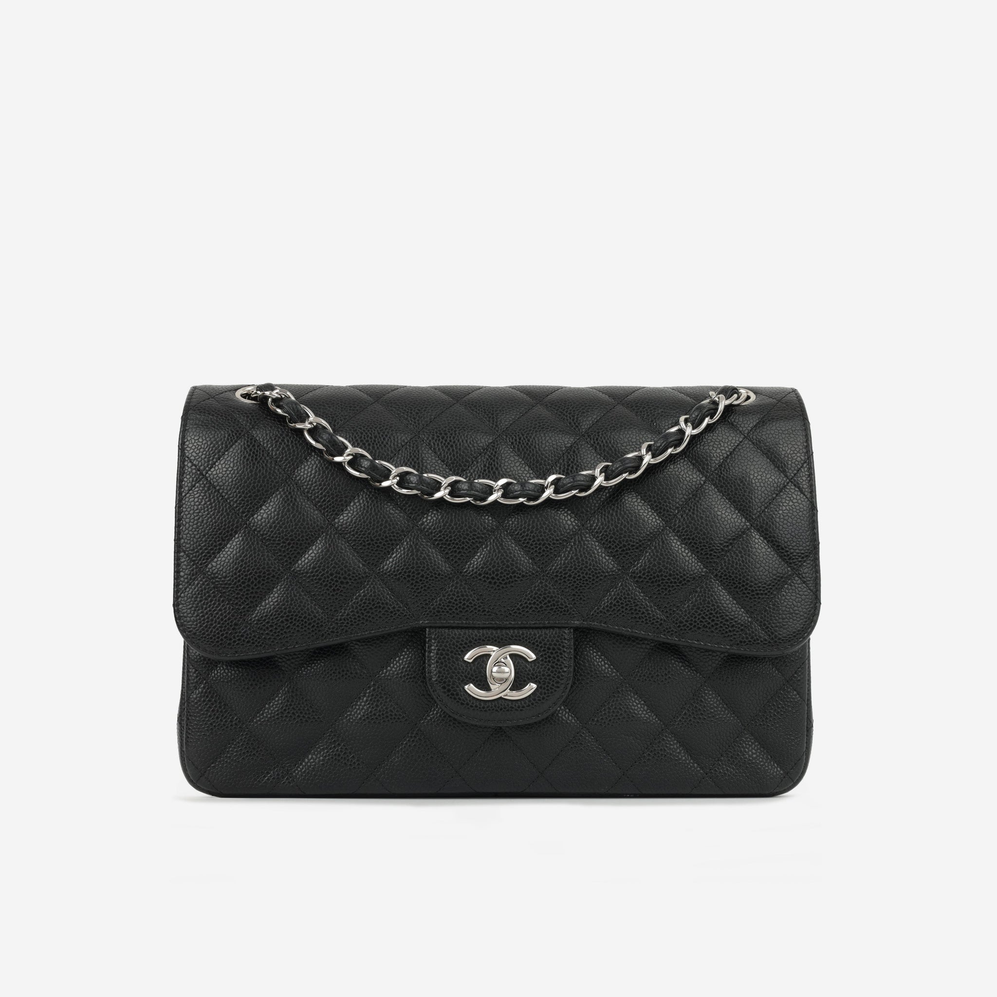 Chanel Classic Jumbo Double Flap Black Caviar Silver Hardware