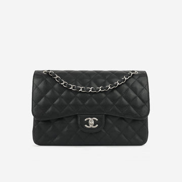 Chanel Classic Jumbo Double Flap Black Caviar Silver Hardware