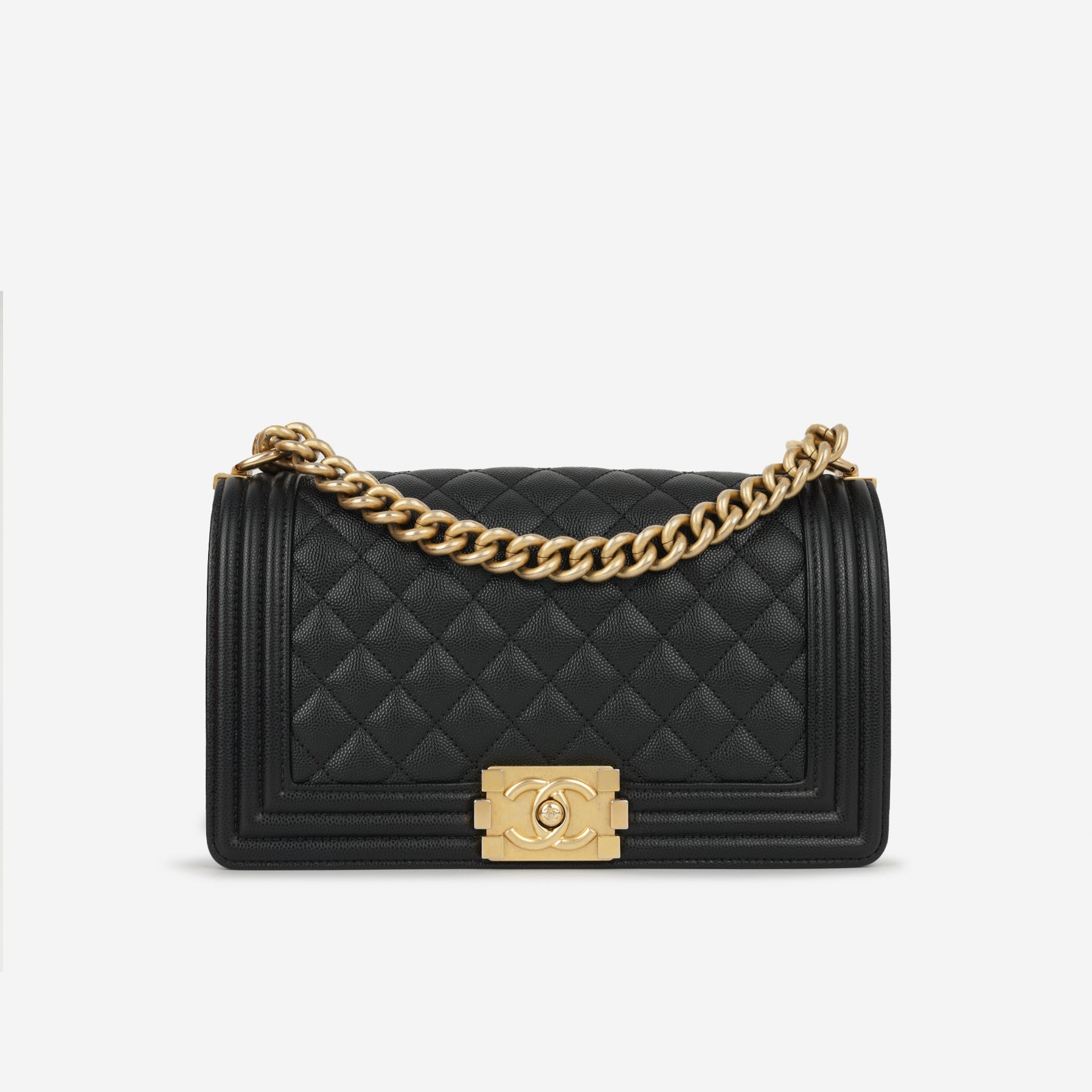 Chanel Old Medium Boy Bag Black Caviar Gold Hardware