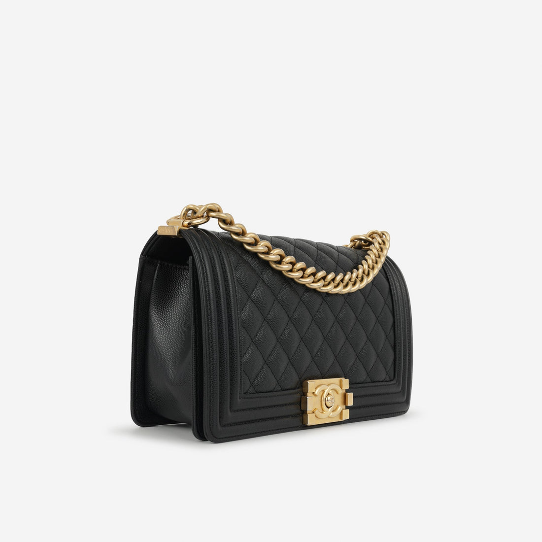 Chanel Old Medium Boy Bag Black Caviar Gold Hardware