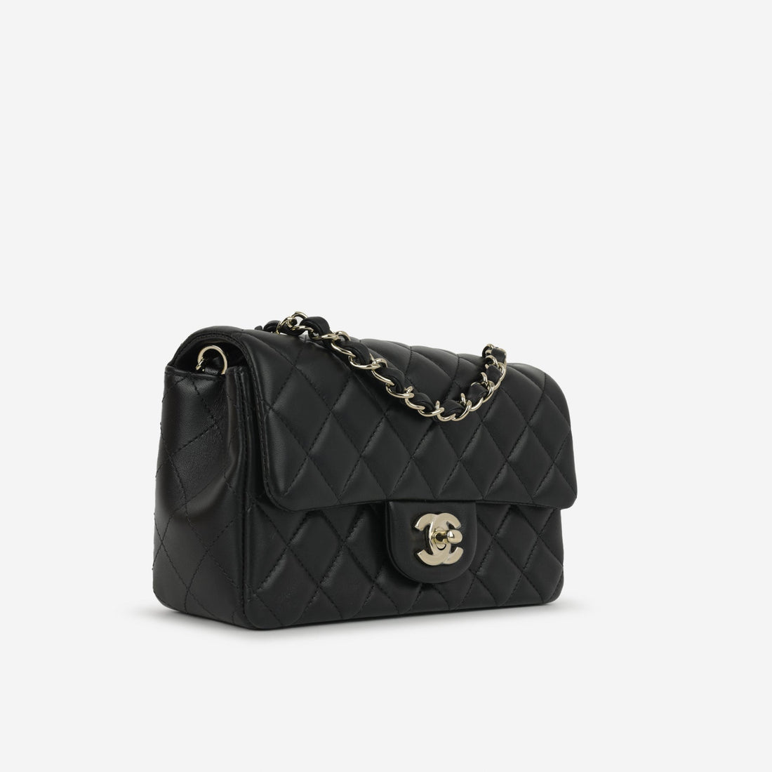 Chanel Mini Rectangular Black Lambskin Champagne Gold Hardware