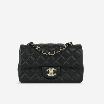 Chanel Mini Rectangular Black Lambskin Champagne Gold Hardware