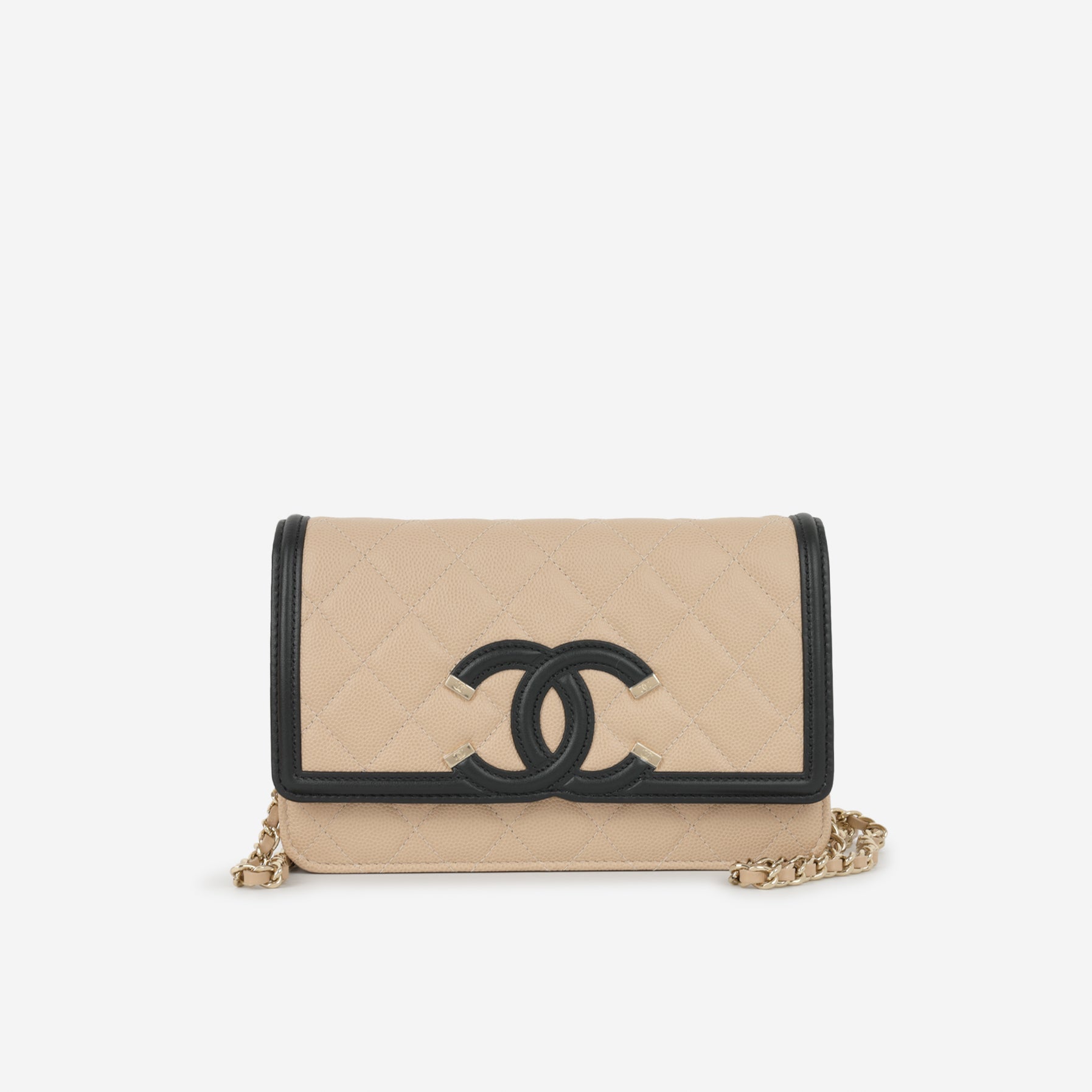 Chanel Filigree Wallet on Chain Beige / Black Caviar Champagne Gold Hardware