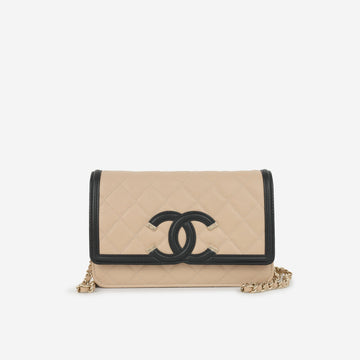 Chanel Filigree Wallet on Chain Beige / Black Caviar Champagne Gold Hardware