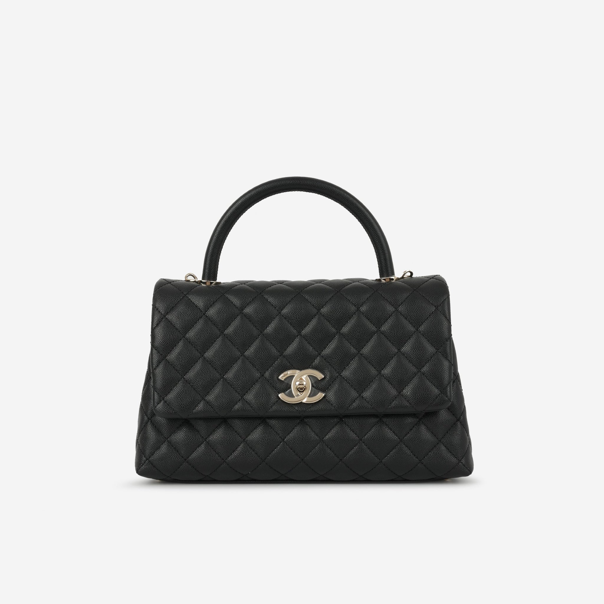 Chanel Medium Coco Handle Black Caviar Champagne Gold