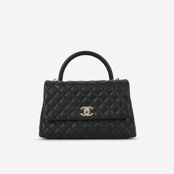 Chanel Medium Coco Handle Black Caviar Champagne Gold