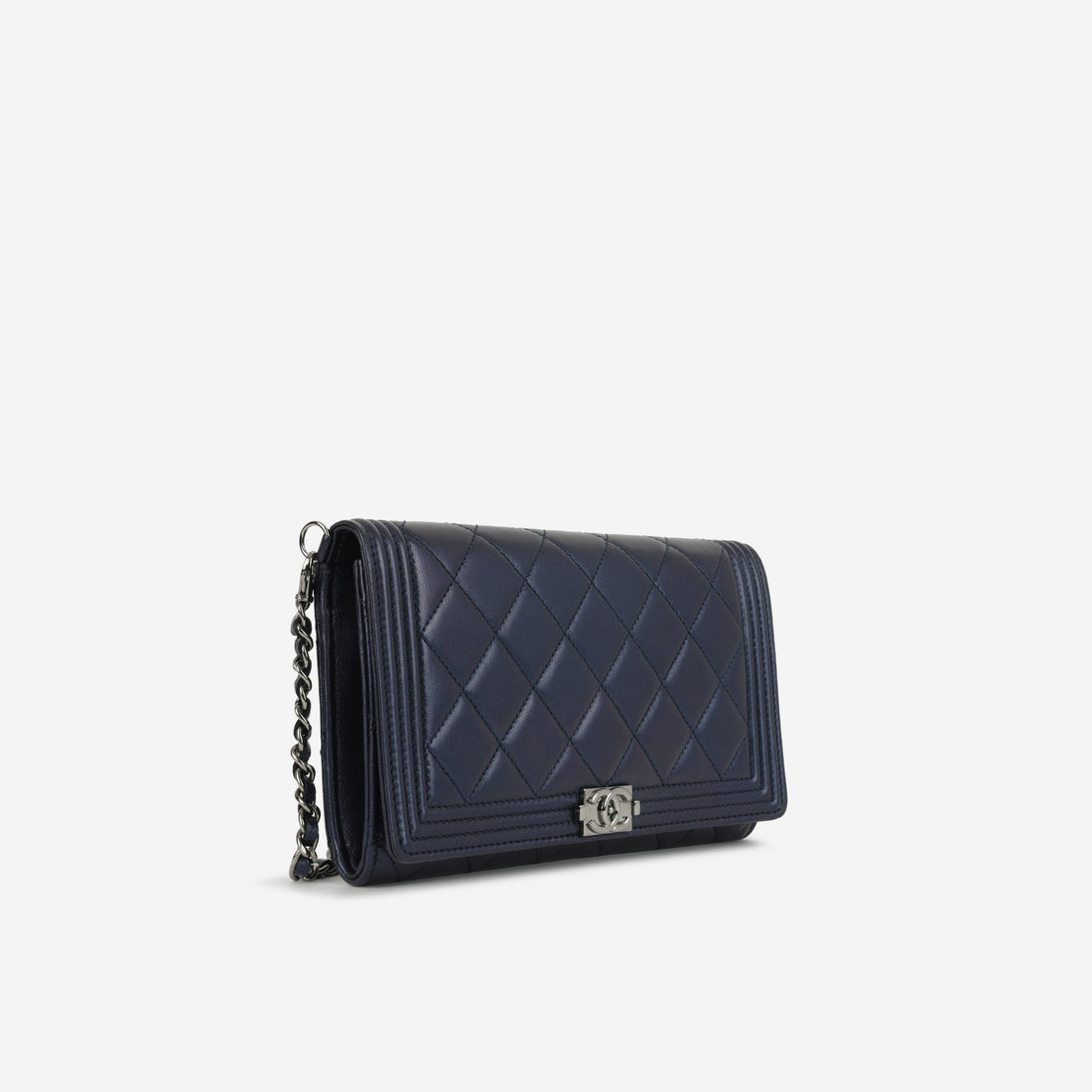 Chanel Shoulder Boy WOC Navy Iridescent Ruthenium Hardware