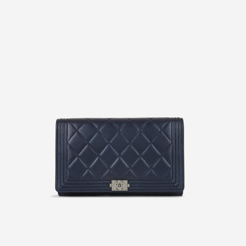 Chanel Shoulder Boy WOC Navy Iridescent Ruthenium Hardware