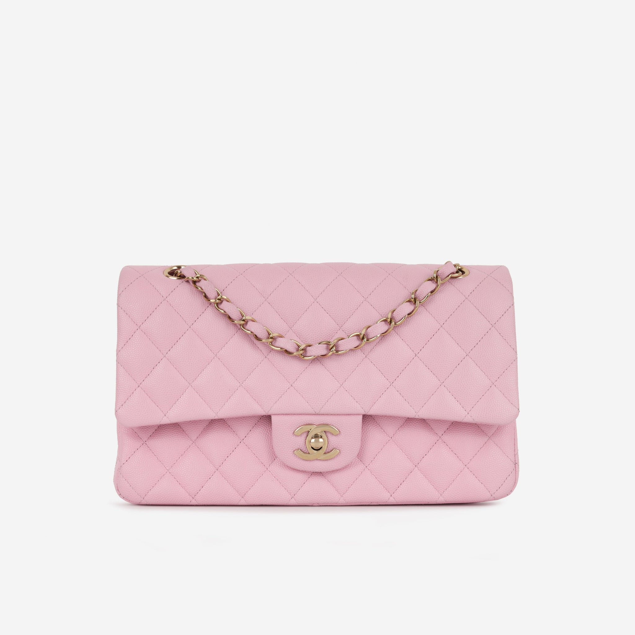 Chanel Medium Classic Flap Pink Caviar Champagne Gold Hardware