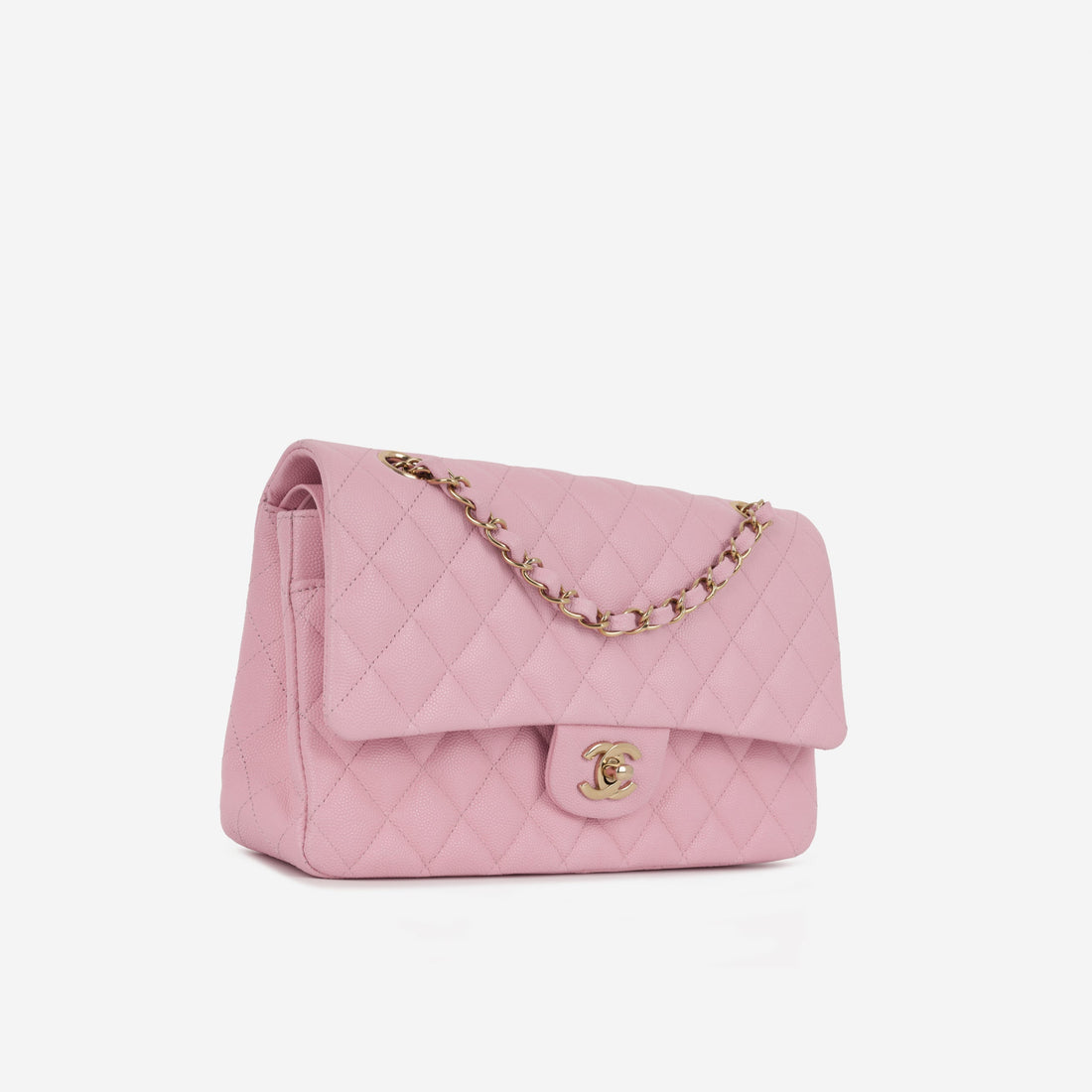 Chanel Medium Classic Flap Pink Caviar Champagne Gold Hardware