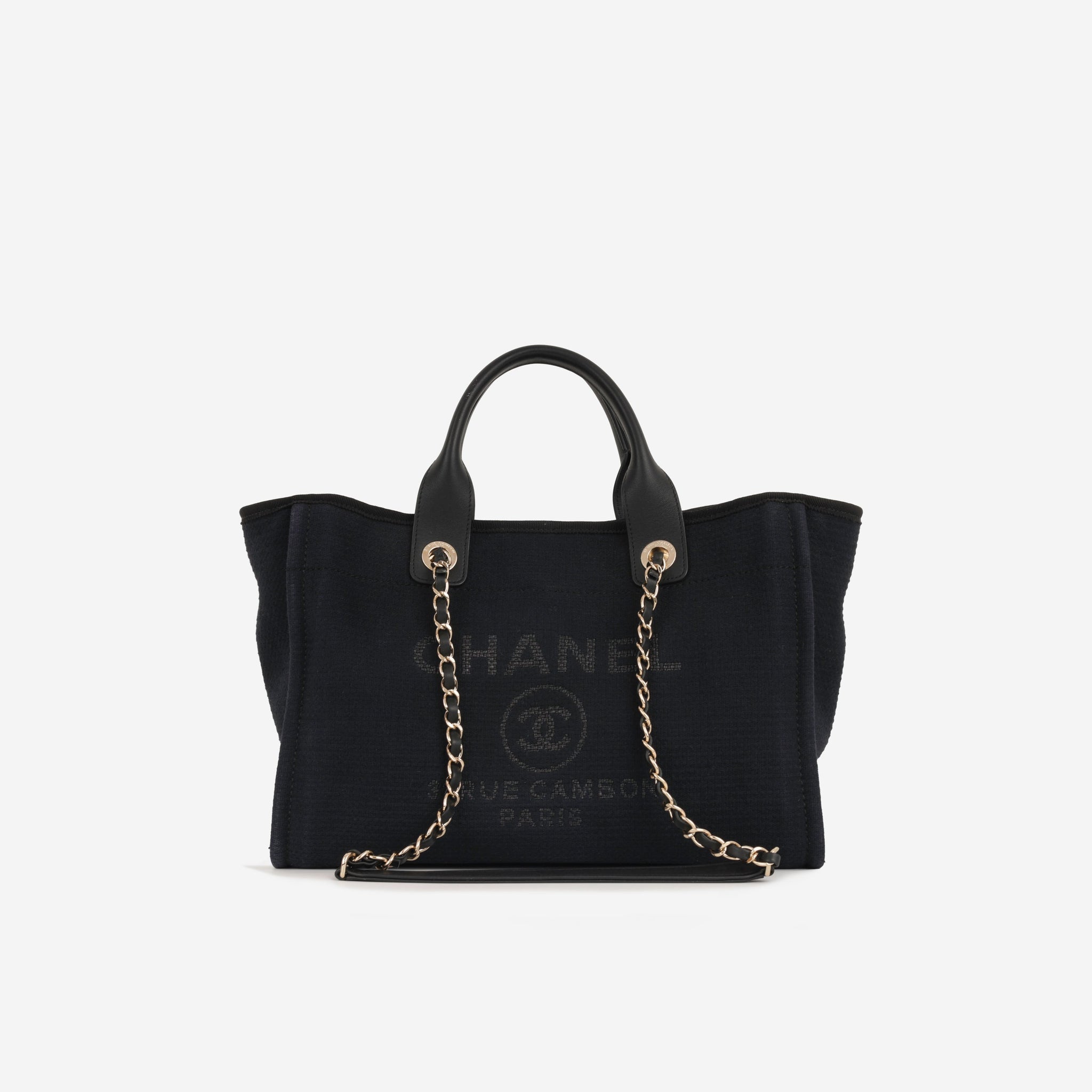 Chanel Small Deauville Black Mixed Fabrics Champagne Gold Hardware
