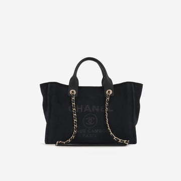Chanel Small Deauville Black Mixed Fabrics Champagne Gold Hardware