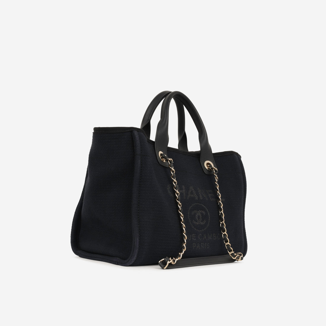Chanel Small Deauville Black Mixed Fabrics Champagne Gold Hardware