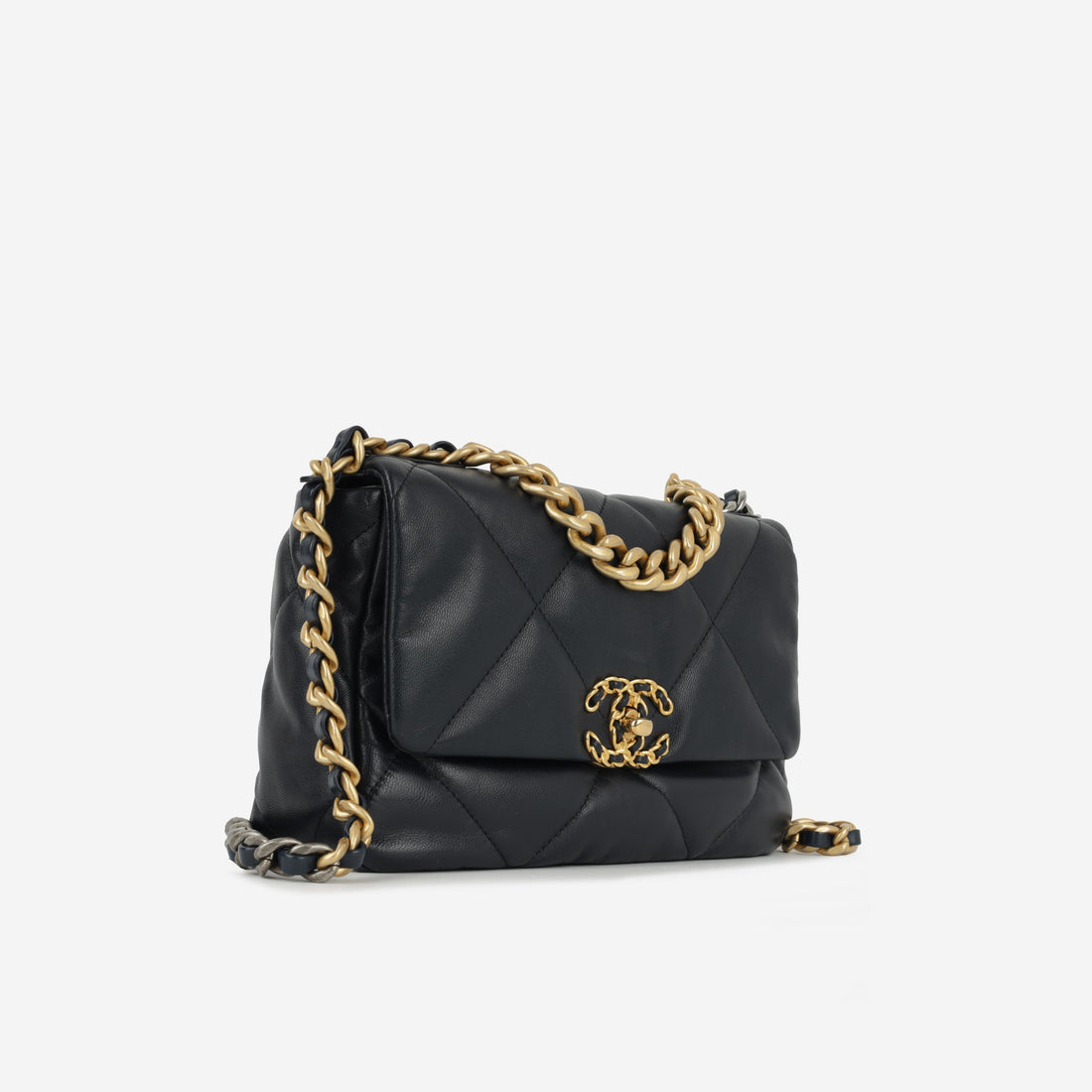 Chanel Small 19  Midnight Blue Lambskin Gold & Silver Hardware