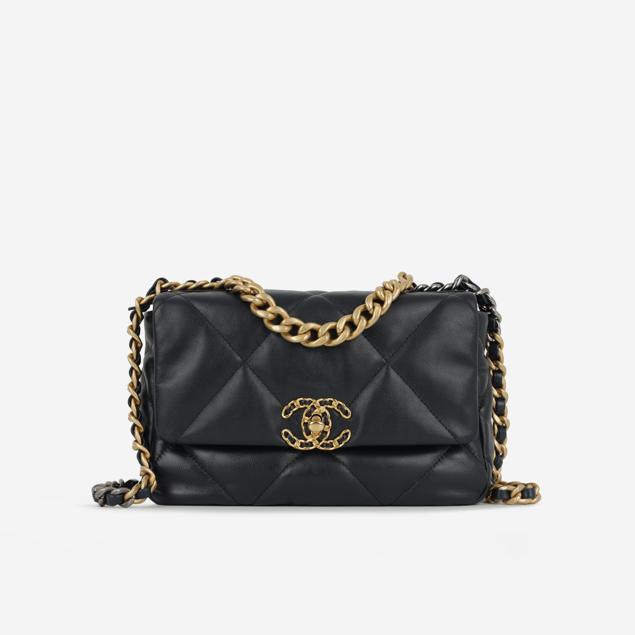 Chanel Small 19  Midnight Blue Lambskin Gold & Silver Hardware