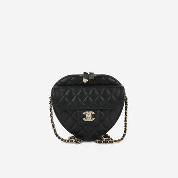 Chanel Large Heart Bag Black Lambskin Champane gold hardware