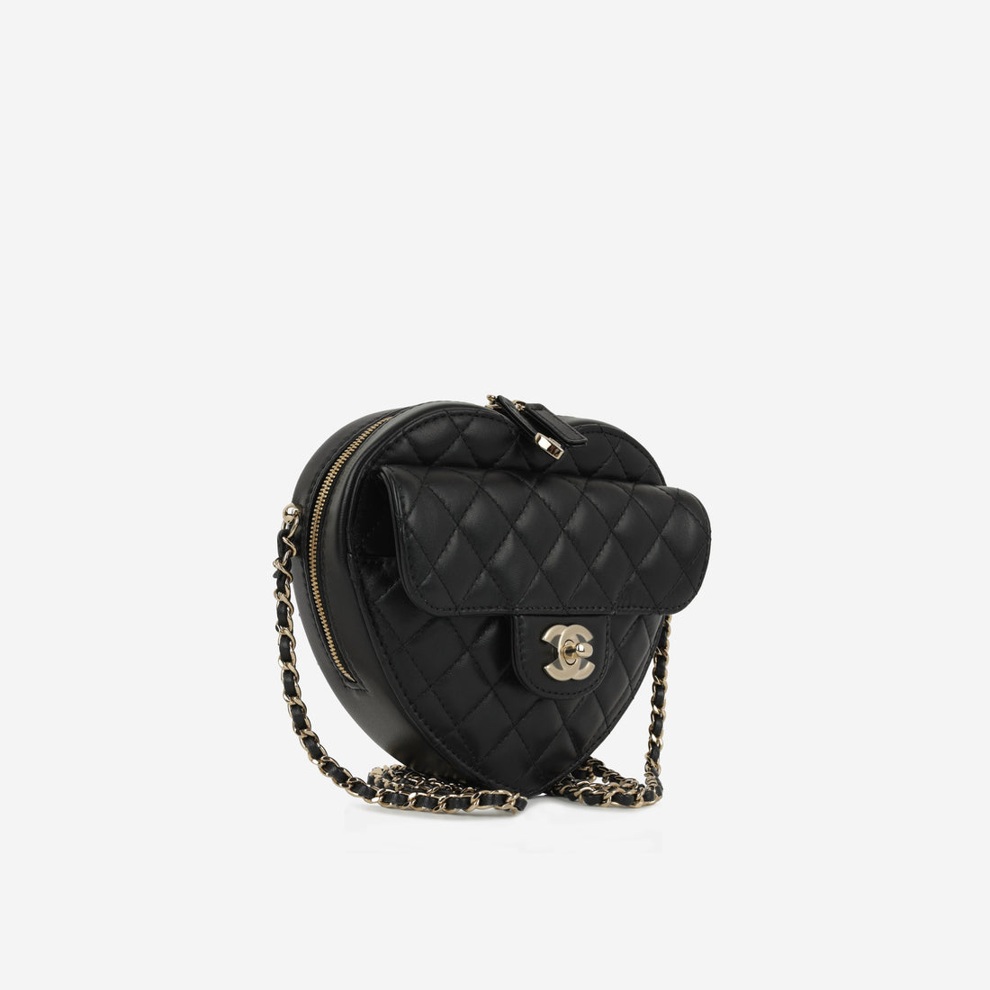 Chanel Large Heart Bag Black Lambskin Champane gold hardware