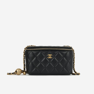 Chanel Small Vanity on Chain Pearl Crush Black Lambskin Antique Gold Hardware