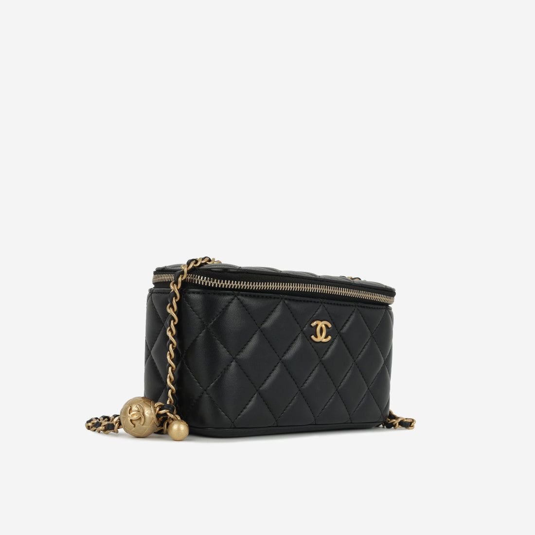 Chanel Small Vanity on Chain Pearl Crush Black Lambskin Antique Gold Hardware