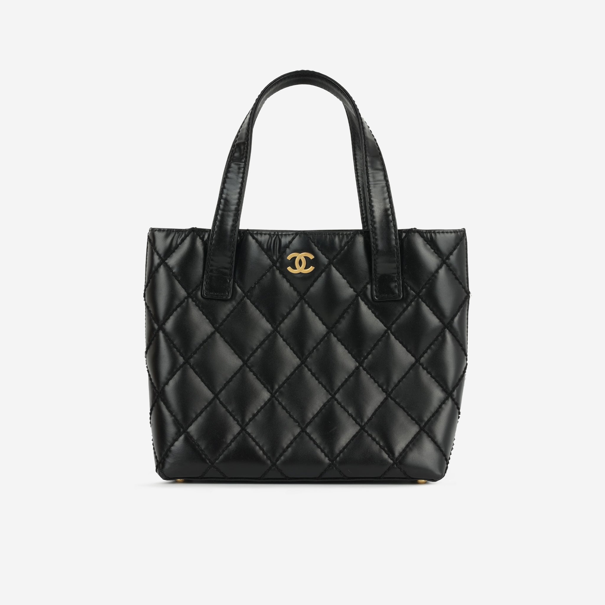 Chanel Small Surpique Stitch Tote Black Calfskin