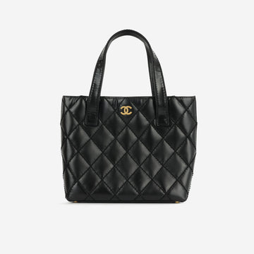 Chanel Small Surpique Stitch Tote Black Calfskin