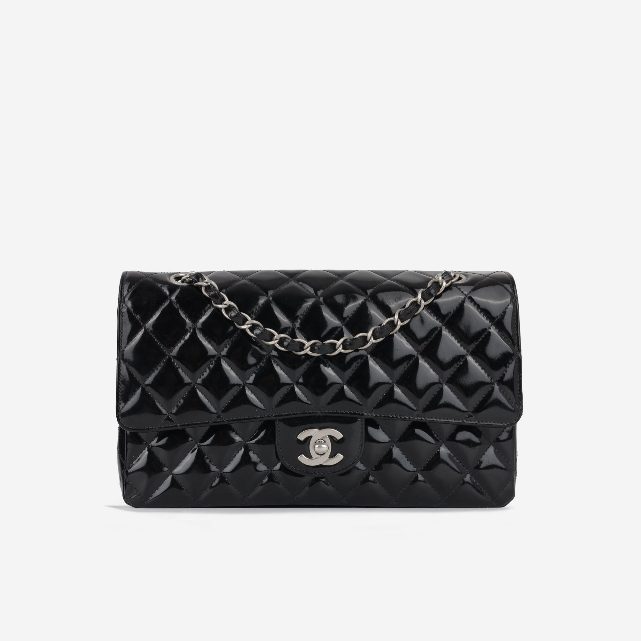 Chanel Medium Classic Flap Black Patent Silver hardware