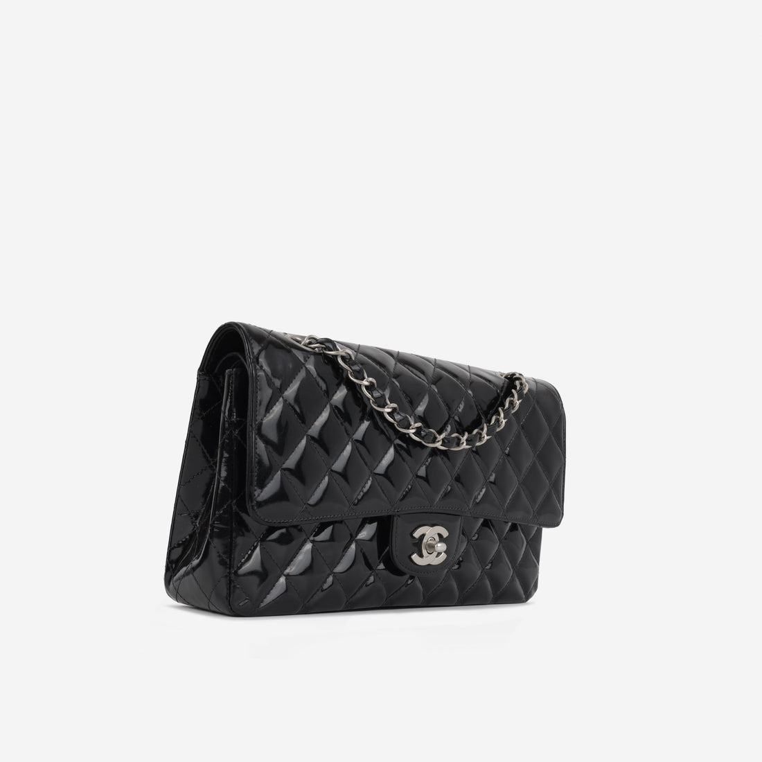 Chanel Medium Classic Flap Black Patent Silver hardware