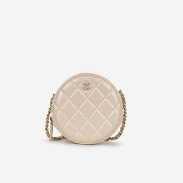 Chanel Pearl CC Round Clutch Iridescent Pink Lambskin Champagne Gold Hardware
